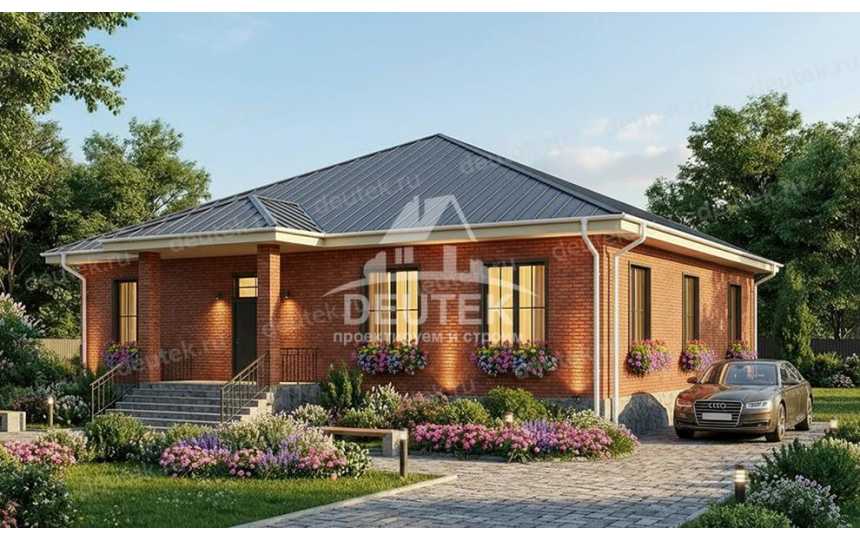 Проект узкого одноэтажного дома с кабинетом - LK-287