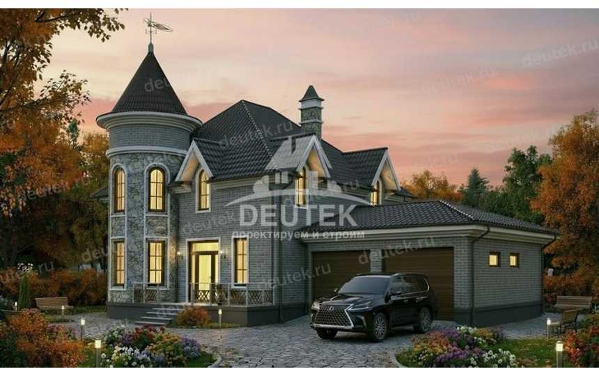 Проект дома с мансардой 210,44 м² — 3 спальни, большая терраса и гараж на 2 авто - LK-546