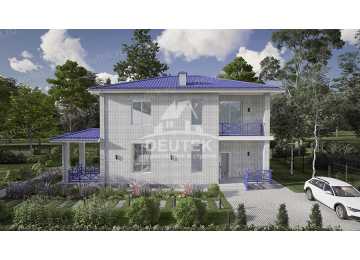 Проект жилого узкого двухэтажного дома из керамических блоков в европейском стиле с размерами 16 м на 11 м и площадью до 200 кв м LK-114