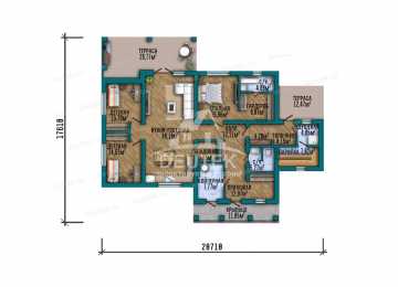 Проект загородного одноэтажного дома с баней и двумя террасами - LK-312