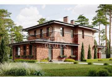 Проект узкого двухэтажного дома с большими окнами и тренажерным залом - LK-327