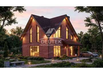 Проект квадратного двухэтажного дома с большими окнами - LK-328