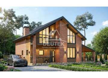 Проект жилого двухэтажного дома с большими окнами - LK-332