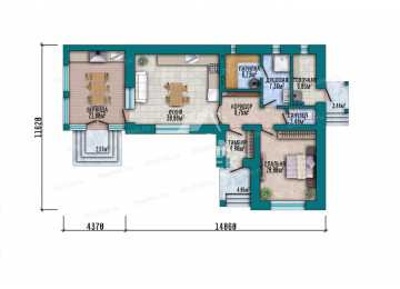 Проект углового одноэтажного дома с баней - LK-355