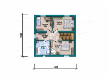 Проект квадратного двухэтажного дома с тремя спальнями - LK-358