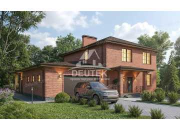 Проект квадратного двухэтажного дома с двухместным гаражом - LK-363