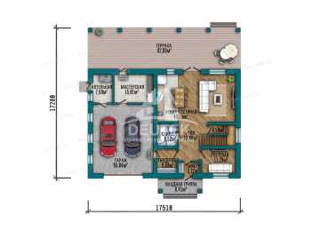 Проект квадратного двухэтажного дома с двухместным гаражом - LK-363