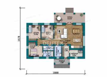 Проект загородного одноэтажного дома с размерами 16 м на 18 м - LK-372