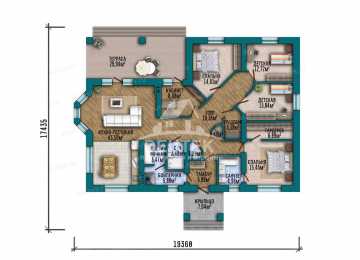 Проект дачного одноэтажного дома с эркером и кабинетом - LK-373