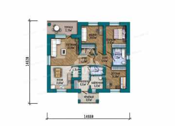 Проект квадратного одноэтажного дома с кабинетом - LK-380