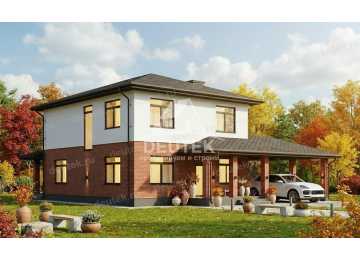 Проект двухэтажного дома площадью 178,2 м² — 4 спальни, навес на 2 машины и терраса - LK-571