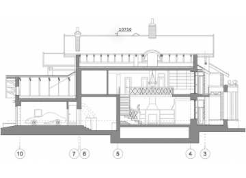 Проект узкого двухэтажного дома из кирпича в стиле барокко с двухместным гаражом, с площадью до 350 кв м и размерами 27 м на 13 м PA-18