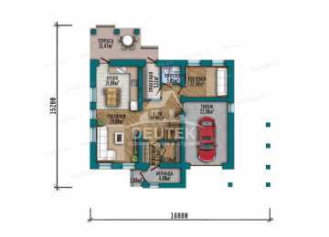 Проект квадратного двухэтажного дома с одноместным гаражом - LK-292