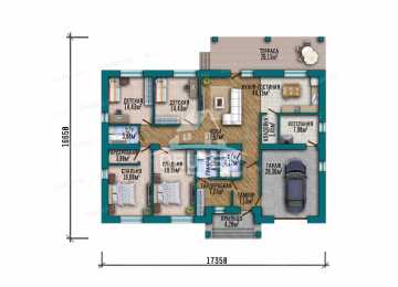 Проект квадратного одноэтажного дома с одноместным гаражом - LK-307