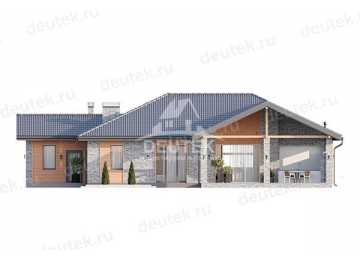 Проект загородного одноэтажного дома с баней и двумя террасами - LK-317