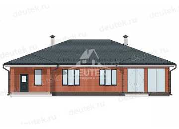 Проект квадратного одноэтажного дома с гаражом и верандой - LK-379