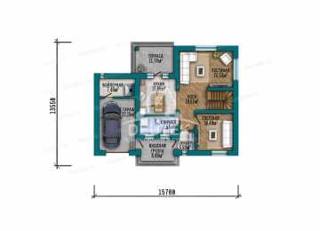 Проект двухэтажного дома площадью 204,32 м² — 4 спальни, гараж, терраса и балкон - LK-561