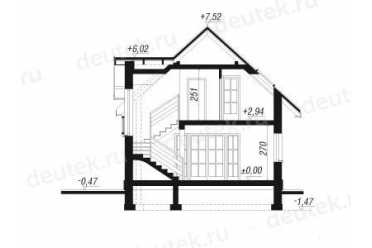 Проект квадратного дома с мансардой и камином 7 на 9 метров DTA10034