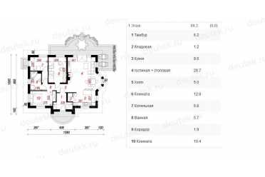 Проект одноэтажного дома с 2 спальнями DT0411