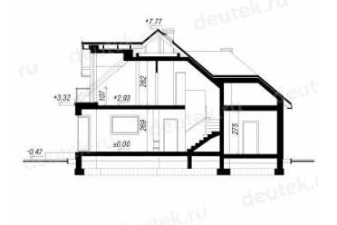 Проект европейского дома с мансардой и одноместным гаражом 13 на 13 метров DTA100125