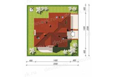 Проект европейского дома с мансардой и двухместным гаражом 14 на 14 метров DTA100152