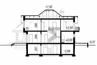 Проект двухэтажного дома с двухместным гаражом и подвалом до 400 кв м DTA100163