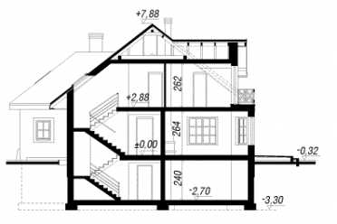 Проект двухэтажного дома из керамических блоков с двухместным гаражом и подвалом DTN100004