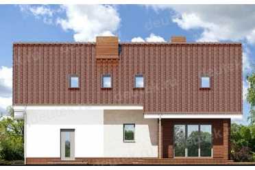 Проект одноэтажного дома из керамических блоков с террасой, мансардой и двухместным гаражом DTN100043