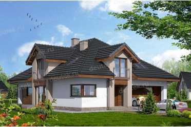 Проект двухэтажного дома из керамических блоков с террасой и двухместным гаражом DTN100054