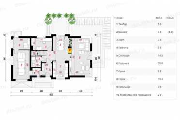 Проект двухэтажного дома из керамоблоков с одноместным гаражом 16 на 9 м - DTN100096 DTN100096