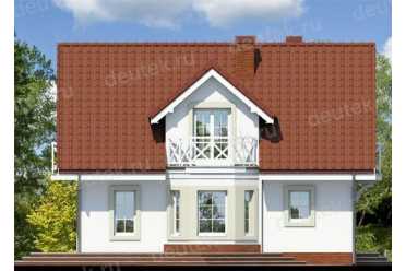 Проект европейского двухэтажного дома с мансардой, эркером и камином 10 на 10 метров DTS100010