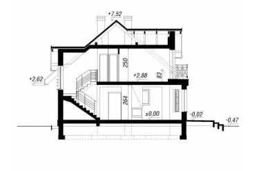 Проект европейского двухэтажного дома с мансардой, эркером и камином 10 на 10 метров DTS100010