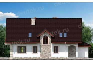 Проект европейского двухэтажного дома с вдухместным гаражем, мансардой и камином 10 на 16 метров DTS100029