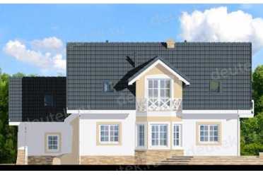 Проект европейского двухэтажного дома с двухместным гаражом, мансардой, эркером и камином 12 на 16 метров DTS100032