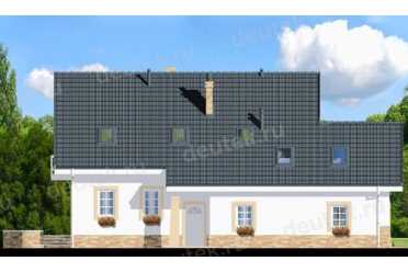 Проект европейского двухэтажного дома с двухместным гаражом, мансардой, эркером и камином 12 на 16 метров DTS100032