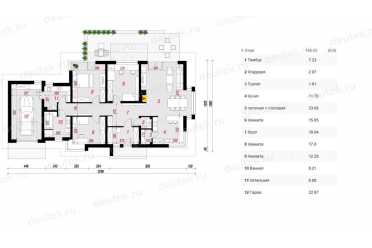 Проект одноэтажного дома с одноместным гаражом, 22 на 11 DTS100036
