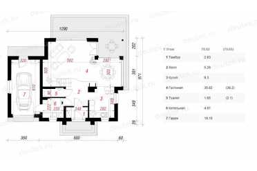 Проект двухэтажного дома из керамоблоков с одноместным гаражом и террасой -  DTS100047