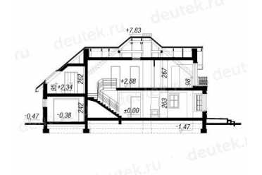 Проект двухэтажного дома из керамаблоков с мансардой и одноместным гаражом DTV100017