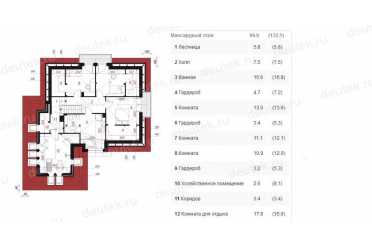 Проект двухэтажного дома из керамаблоков с мансардой и двухместным гаражом DTV100049