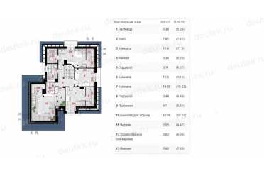 Проект двухэтажного дома из керамаблоков с мансардой и двухместным гаражом DTV100055
