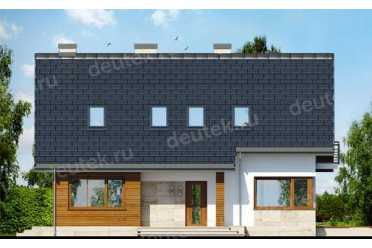 Проект двухэтажного дома из керамаблоков с мансардой и одноместным гаражом DTV100058