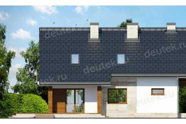 Проект двухэтажного дома из керамаблоков с мансардой и одноместным гаражом DTV100058