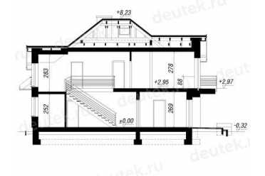 Проект двухэтажного дома из керамаблоков с мансардой и одноместным гаражом DTV100065