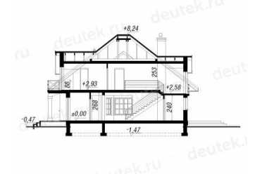 Проект двухэтажного дома из керамоблоков с мансардой и одноместным гаражом DTV100079