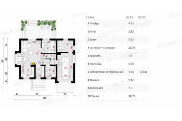 Проект двухэтажного дома из керамоблоков с мансардой и одноместным гаражом DTV100094