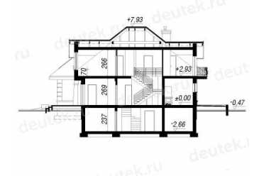 Проект трехэтажного дома из керамоблоков с мансардой и двухместным гаражом DTV100095