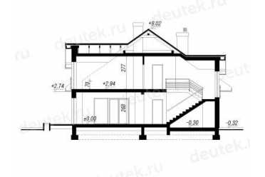 Проект двухэтажного дома из керамоблоков с мансардой и двухместным гаражом DTV100111