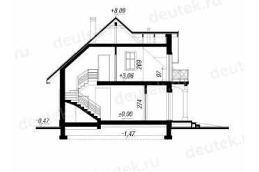 Проект двухэтажного дома из керамоблоков с мансардой и одноместным гаражом DTV100162
