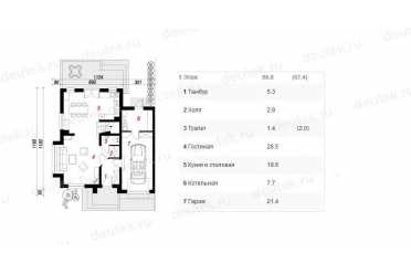 Проект двухэтажного дома из керамоблоков с мансардой и одноместным гаражом DTV100169