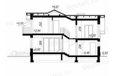Проект двухэтажного дома из керамоблоков с мансардой и одноместным гаражом DTV100185